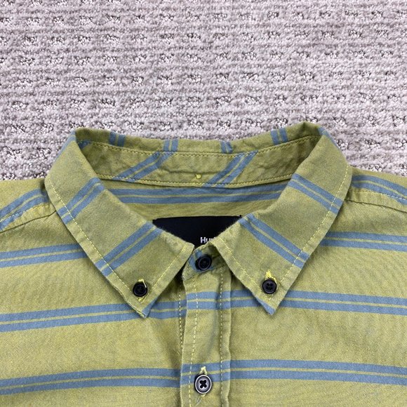 Hurley Shirt Men Medium Large L Green Blue Striped Button Down Short Sleeve Surf - Picture 5 of 12